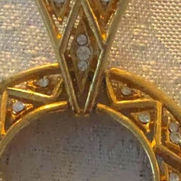 Large Round Vintage Golden Earrings with rhinestones sparkling geometric design - Picture 3 of 5